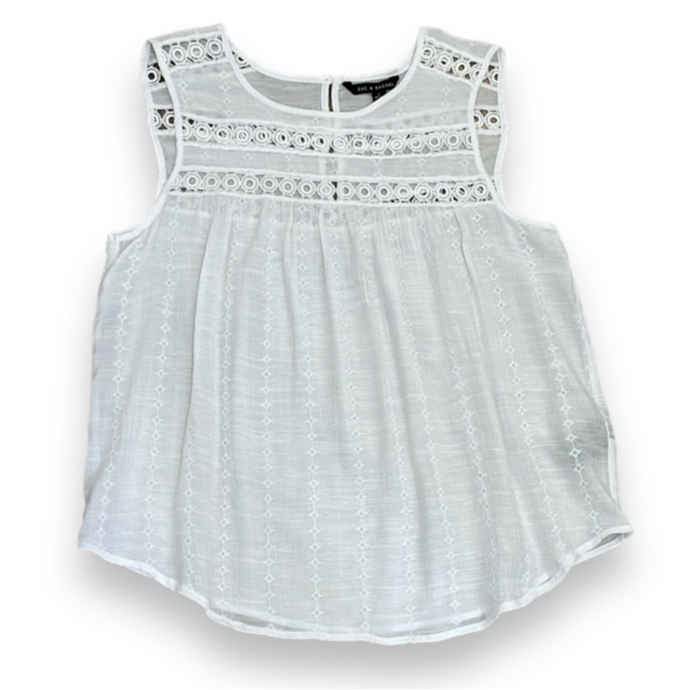 Zac & Rachel Womens White Lace Babydoll Tank Top Size Large Coastal Beachy Girly